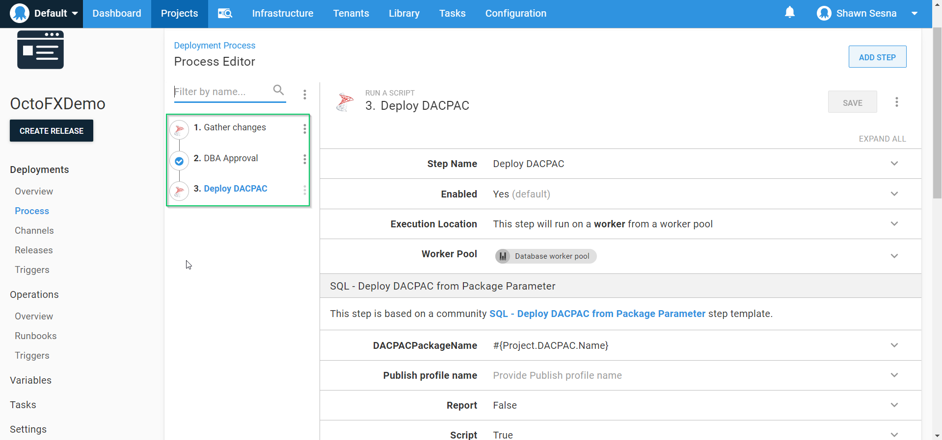 The DACPAC deployment process in Octopus