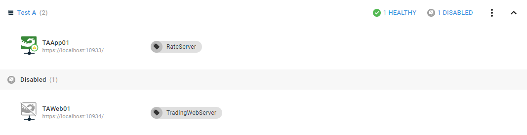 A disabled target with the TradingWebServer tag in the Test A environment