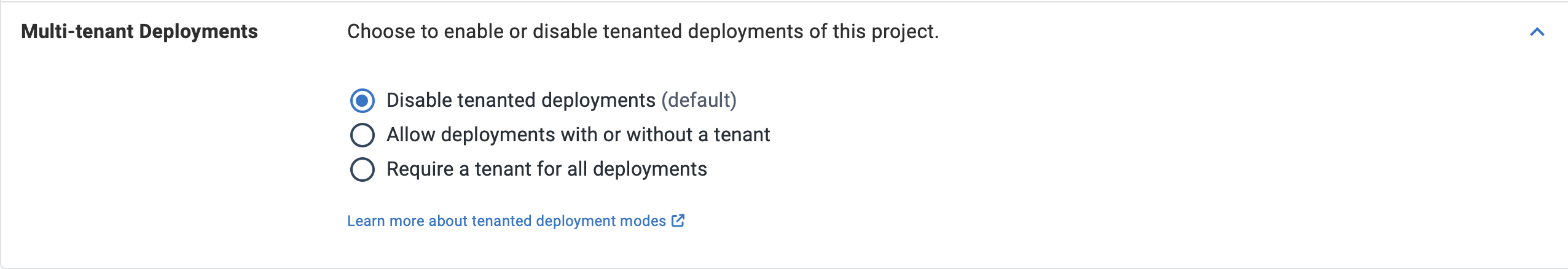 The Multi-tenant Deployments options in a project’s settings